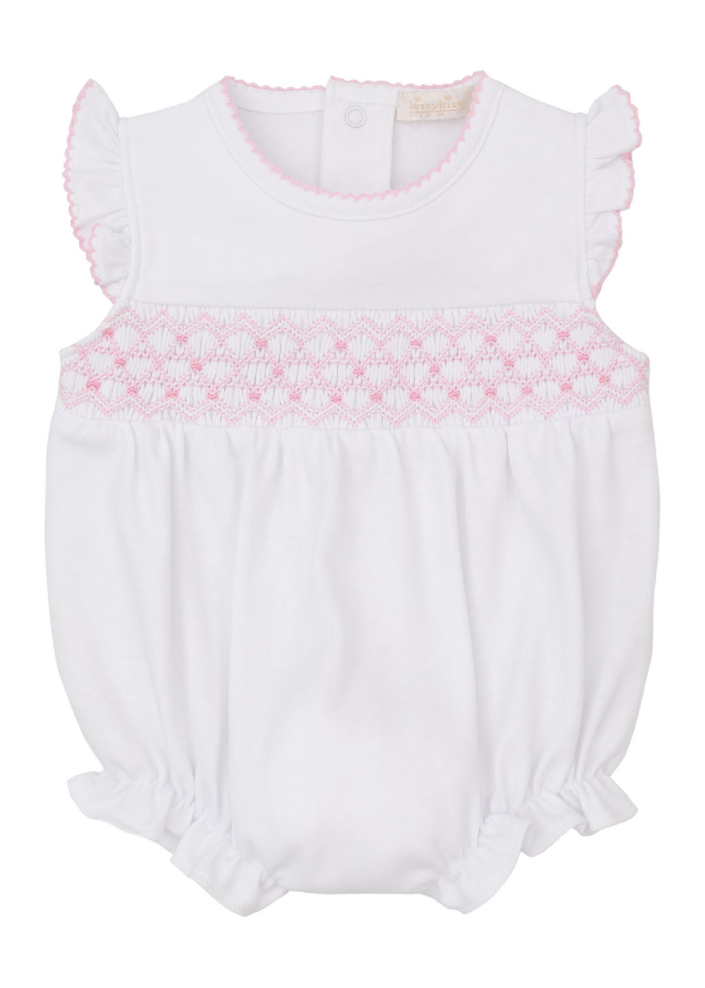 CLB Summer25 Hand Smocked White Bubble Pink Geo Smocking