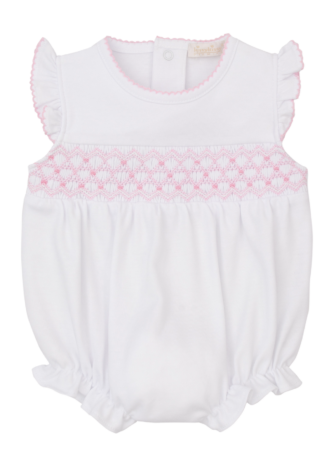 CLB Summer25 Hand Smocked White Bubble Pink Geo Smocking