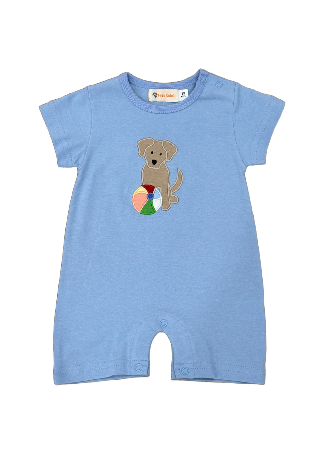 Lab With Beach Ball Sky Blue Romper