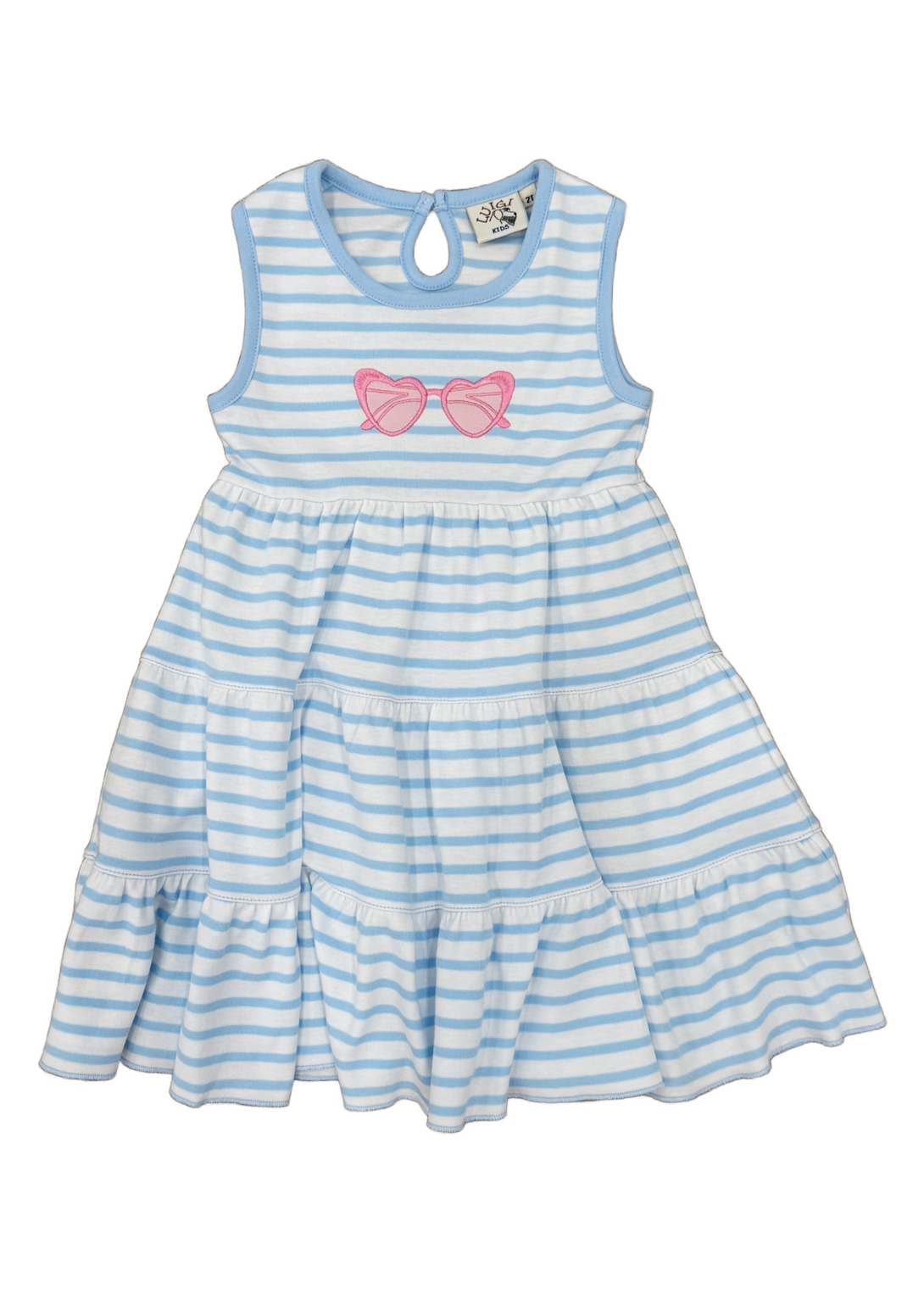 Three Tier Dress Sky Blue Stripe with Sun Glasses Applique