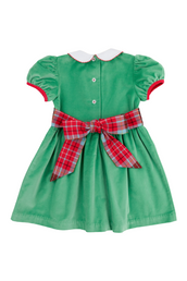 Cindy Lou Sash Dress Velveteen Kiawah Kelly Green/Worth Ave White/Wilson Pier Plaid/Richmond Red