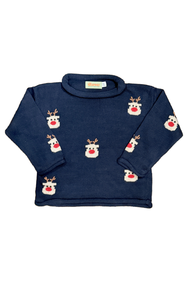 Navy Rudolph Heads Roll Neck Sweater