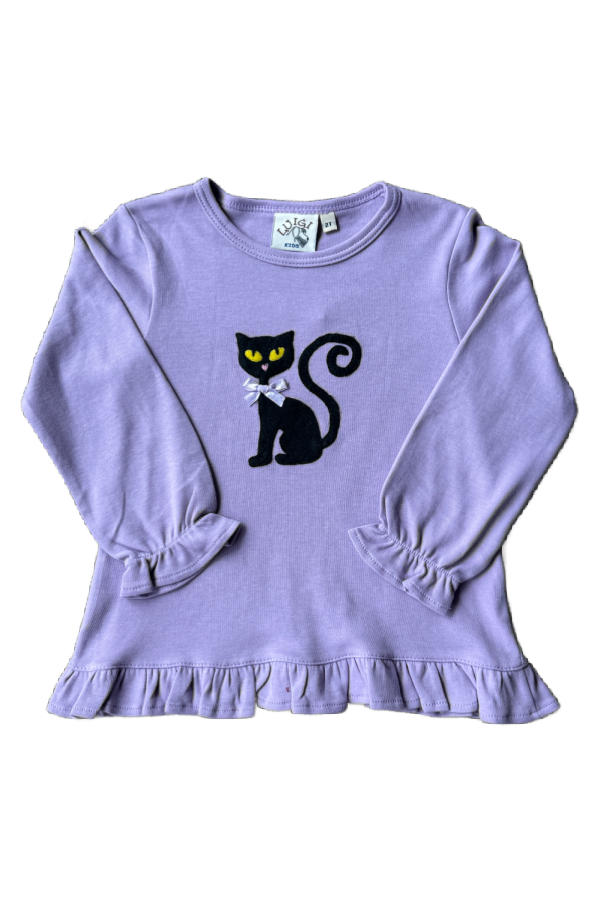 Lavender Swing Top Black Cat with Bow Applique