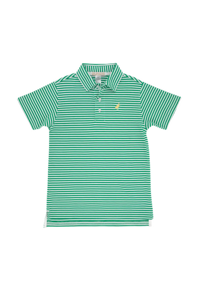 Prim and Proper Polo Short Sleeve Kiawah Kelly Green Stripe with Bellport Yellow Stork