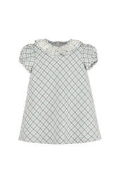 Gingham Check Embroidered Dress Blue