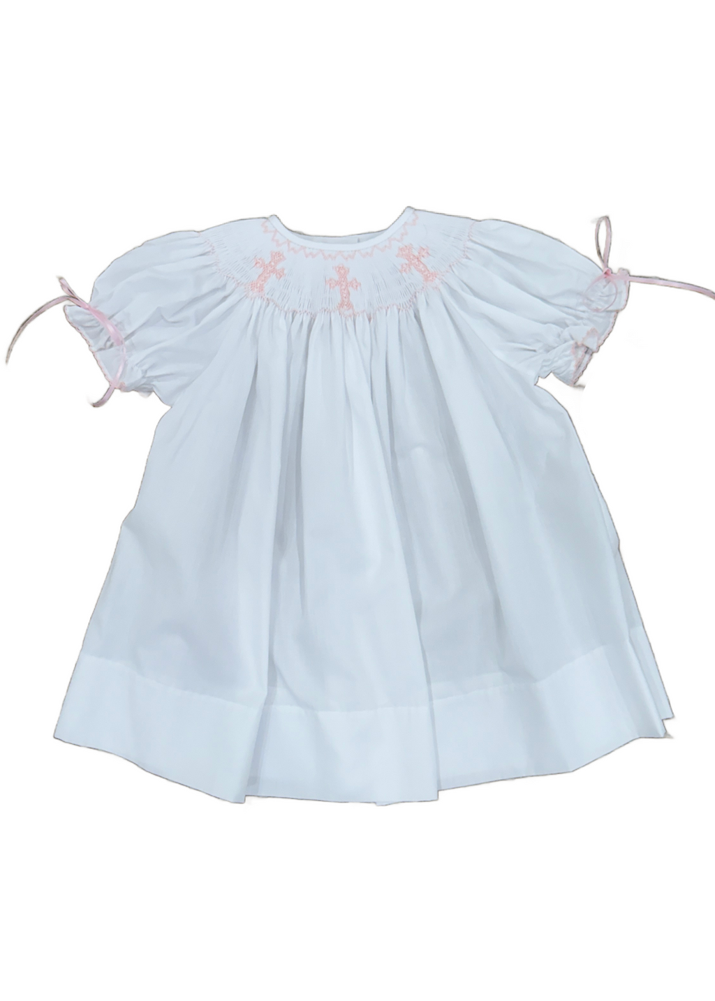 Emma White Smocked Bishop Dress Pink Cross