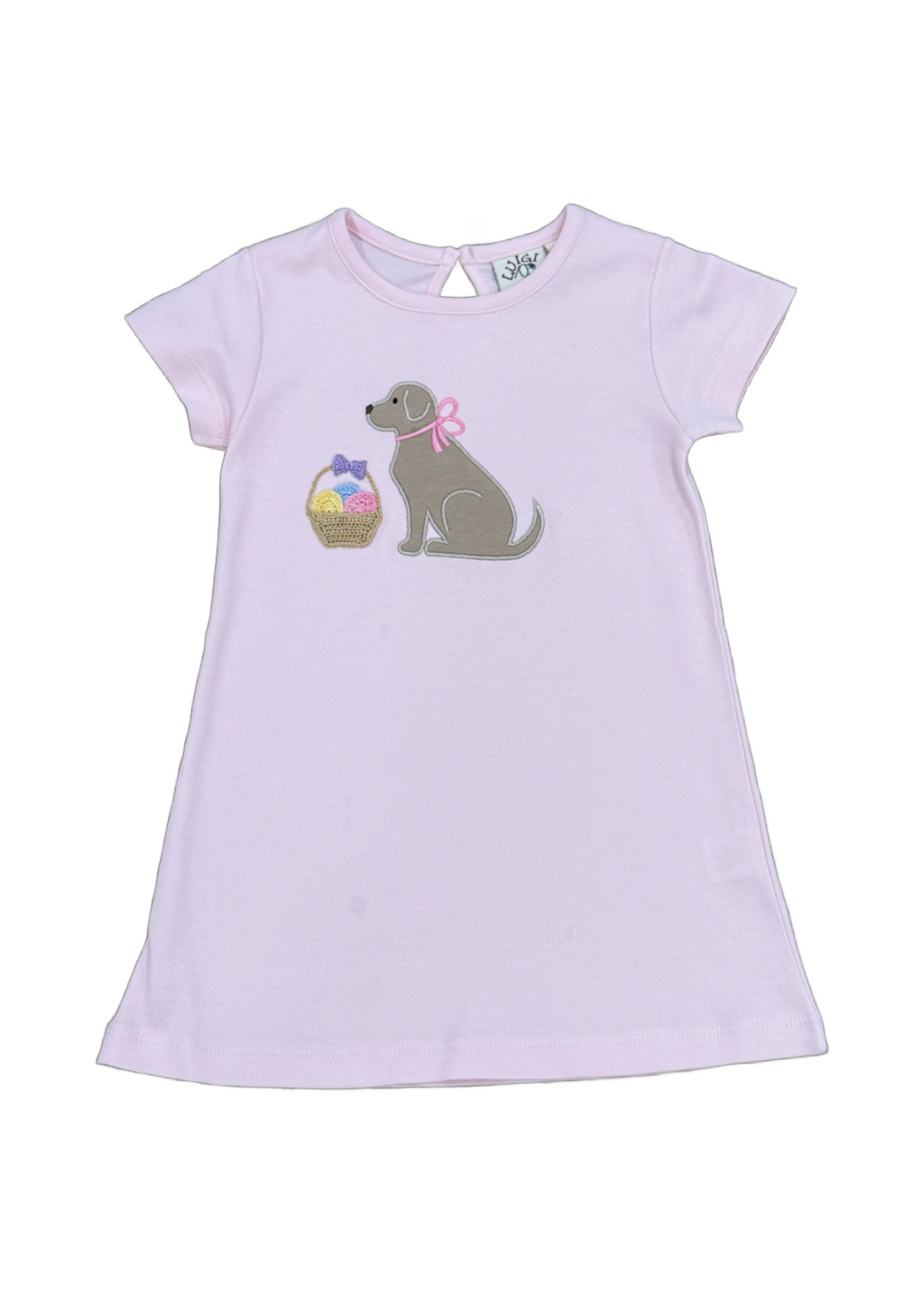 Lab Sitting With Easter Eggs Pink Applique Dress