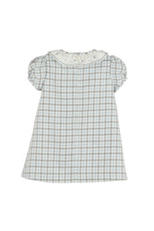 Gingham Check Embroidered Dress Blue