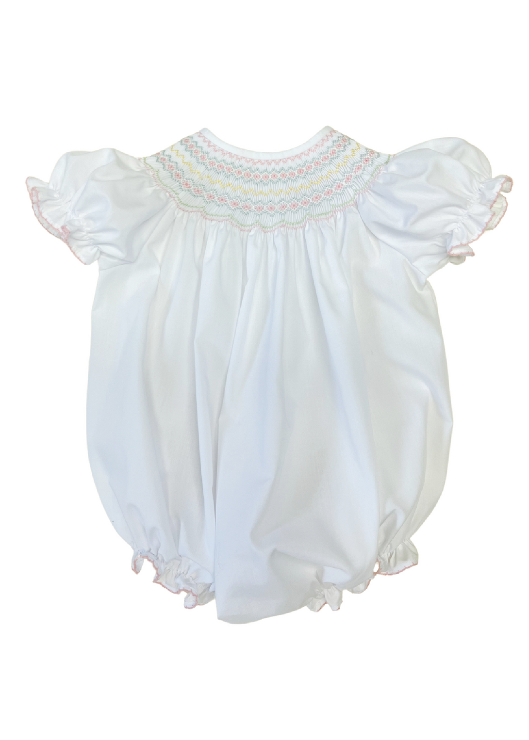 Emmie White Smocked Bubble Pastel Geometric