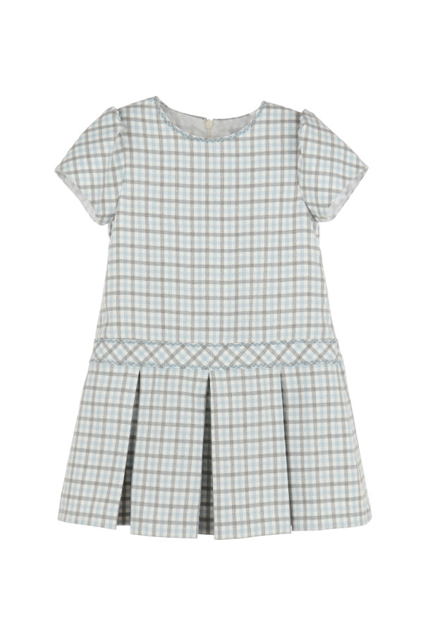 Gingham Check Stitches Dress Blue