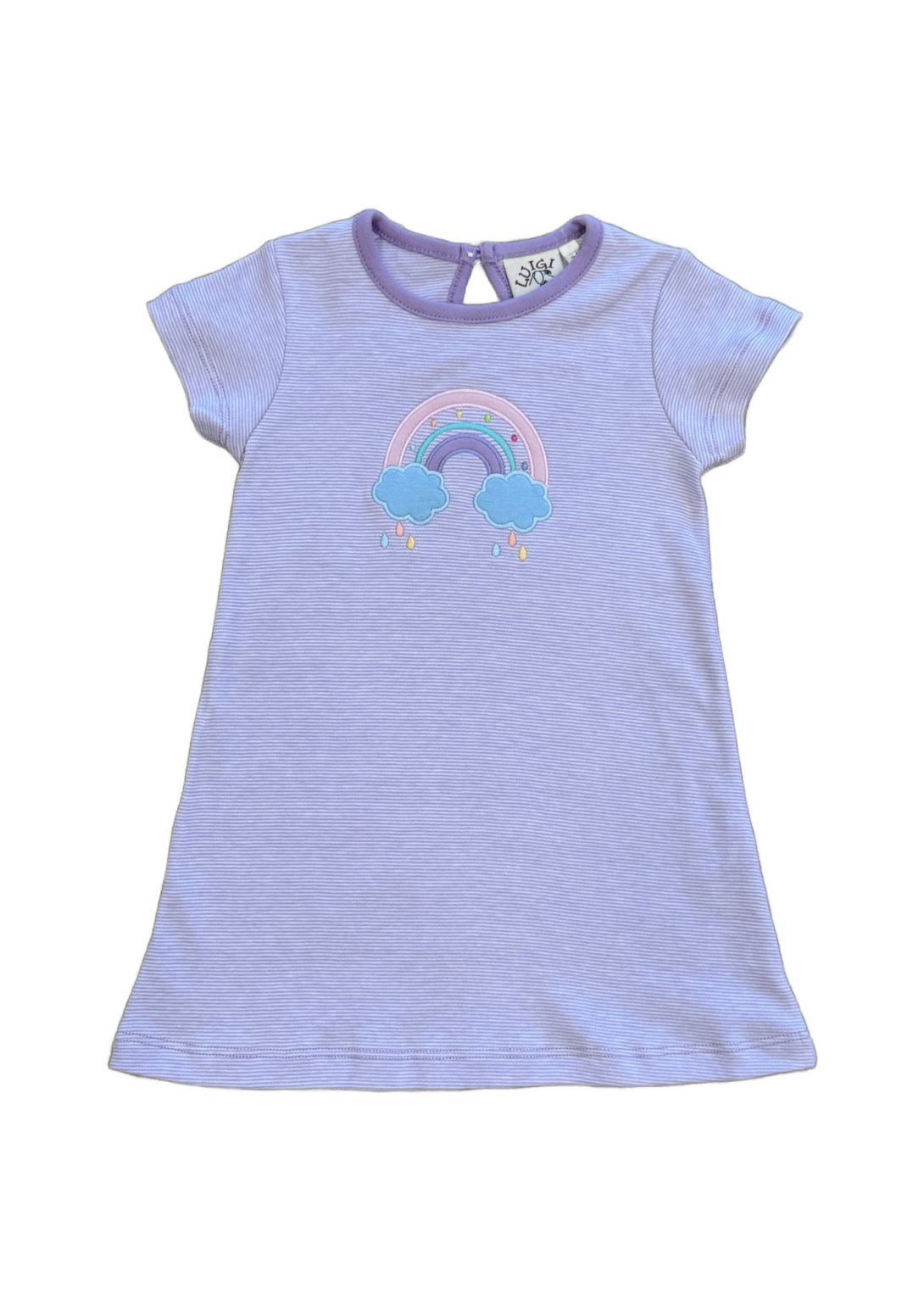 Rainbow with Rain Sleeveless  Applique Dress Lavender and White Stripe