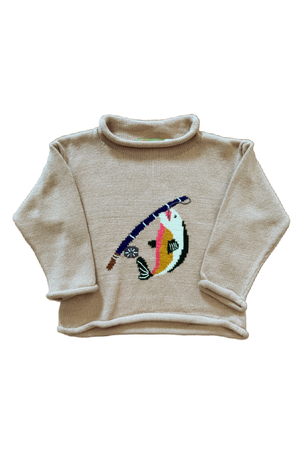 Fishing Pole and Trout Roll Neck Sweater