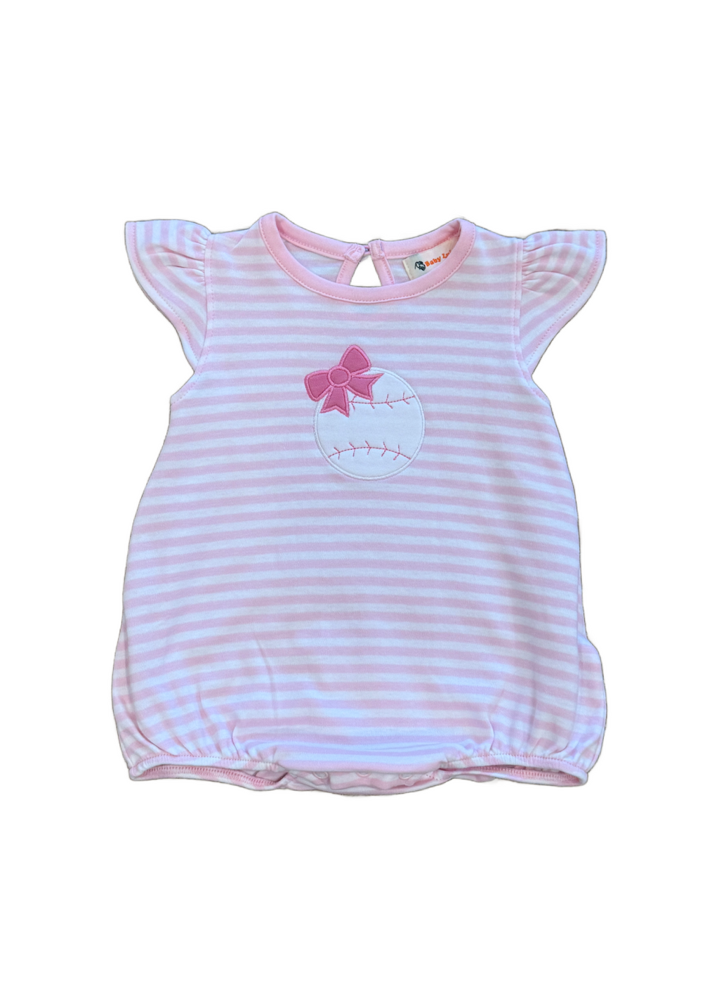 Baseball with Bow Ruffle Sleeve Bubble Light Pink and white Stripe