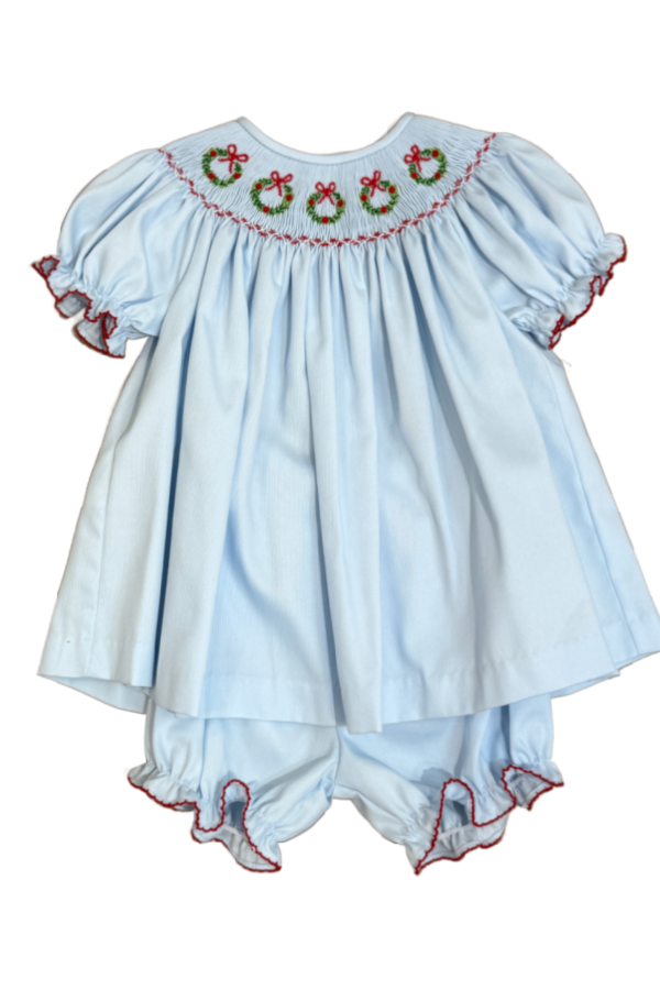 Christmas Wreath Smocked Bloomer Set