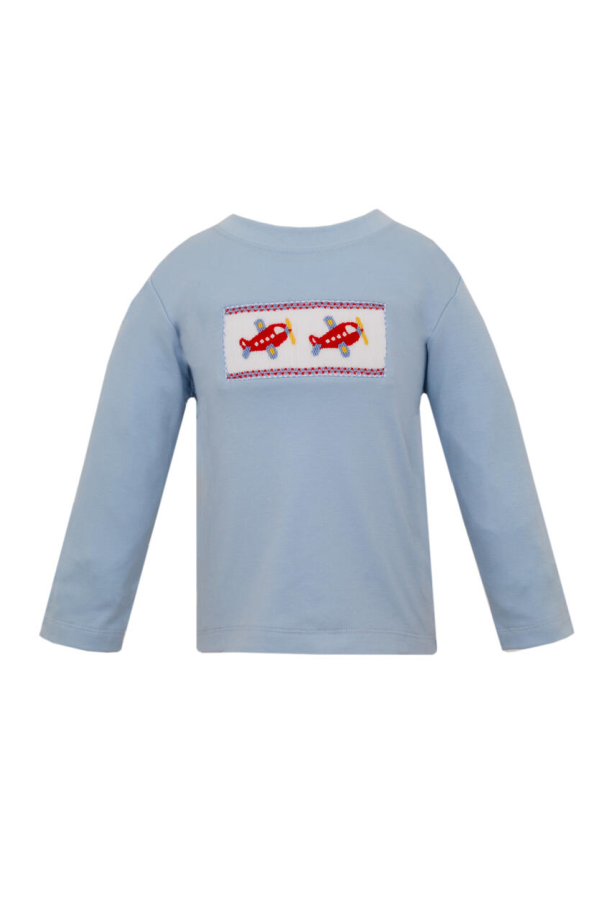 Airplane Smocked Light Blue Boy's T-shirt L/S PRE-ORDER