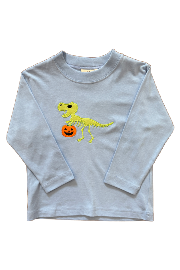 Skeleton T-Rex with Halloween Bucket Long Sleeve T-Shirt