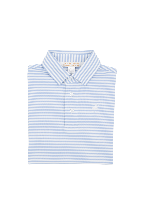 Prim and Proper Polo Short Sleeve Beale Street Blue Stripe Worth Avenue White