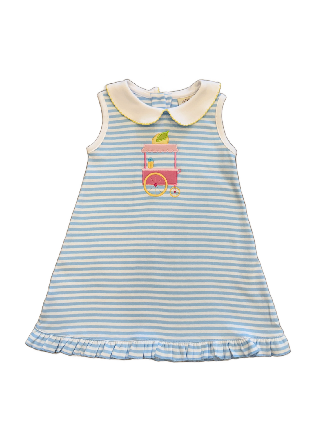 Lemonade Cart Sleeveless Ruffle Applique Dress Light Sky Blue and White Stripe