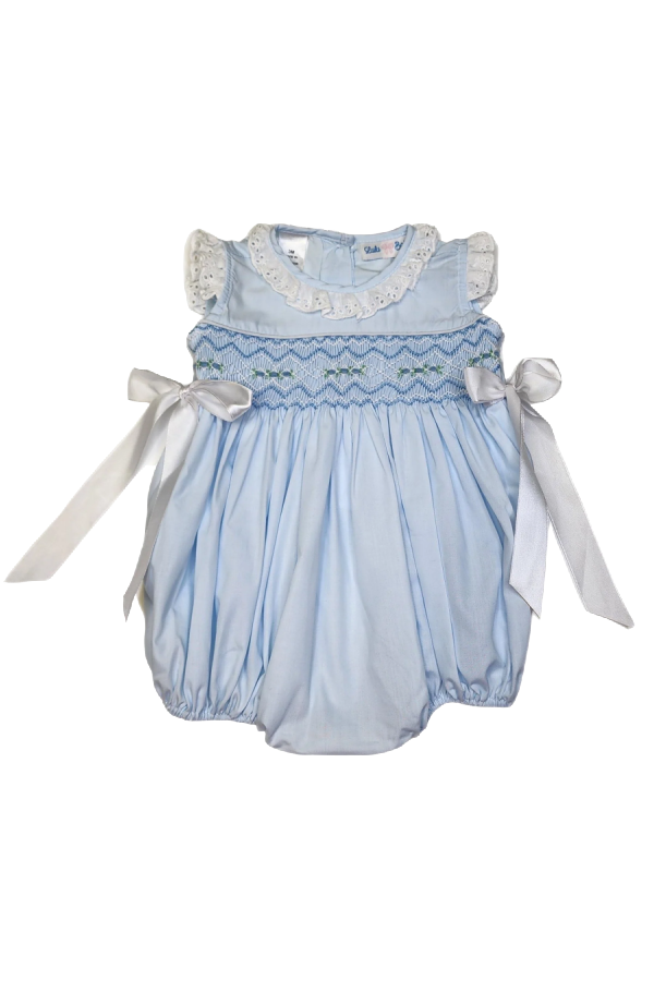 Rosie Light Blue Geometric Smocked Bubble