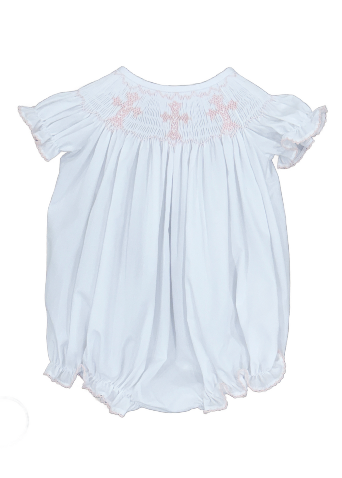 Emmie White Smocked Bubble Pink Cross