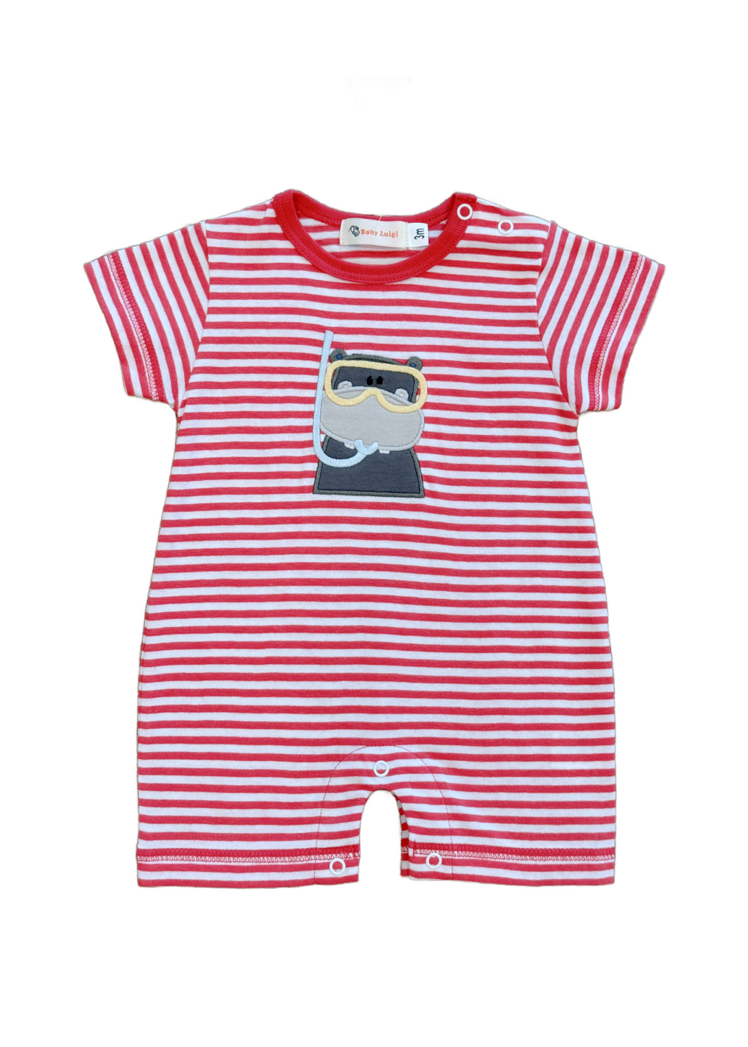 Scubba Hippo Coral and White Stripe Romper