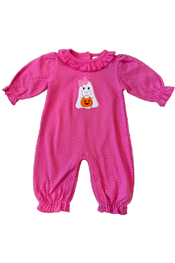 Ruffle Neck Romper with Halloween Ghost & Bucket