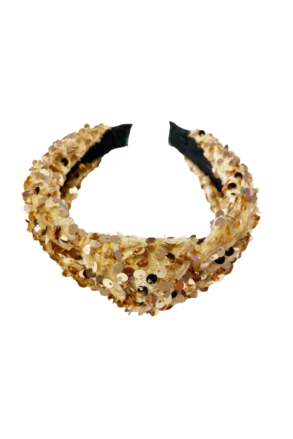 Top Knot Headband in Gold Sequin