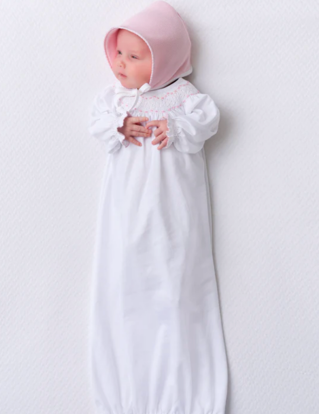 Sweetly Smocked Greeting Gown Worth Avenue White/Palm Beach Pink