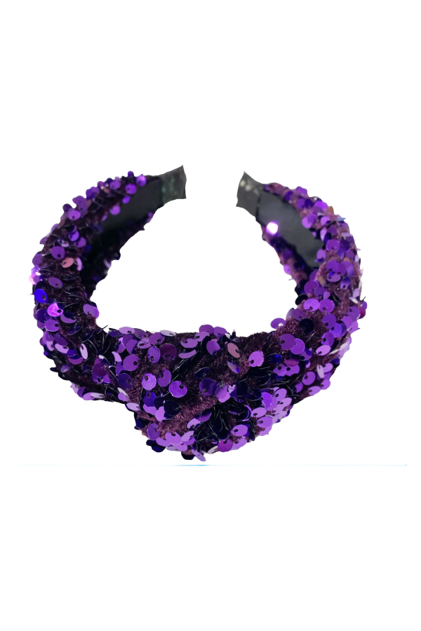 Top Knot Headband in Purple Sequin