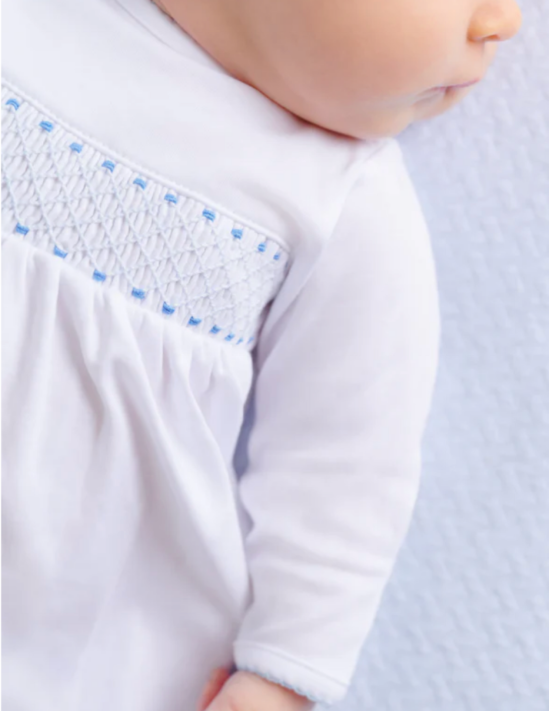 Sweetly Smocked Greeting Gown Worth Avenue White/Buckhead Blue