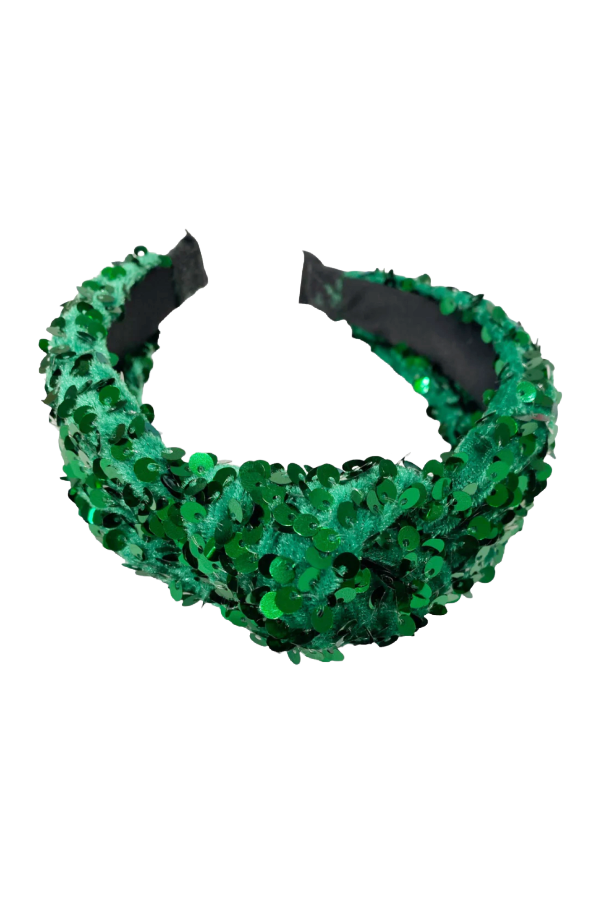 Top Knot Headband in Green Sequin