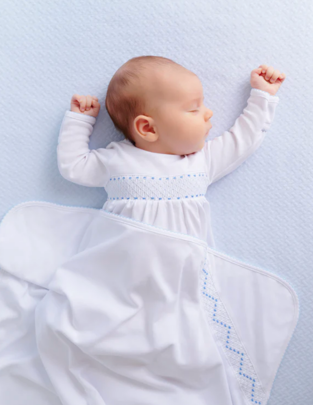 Sweetly Smocked Greeting Gown Worth Avenue White/Buckhead Blue