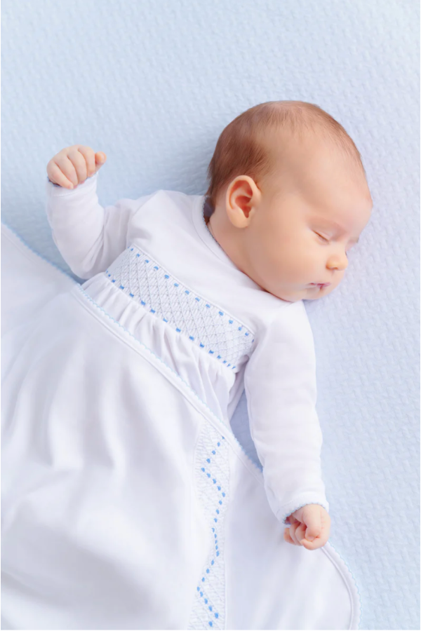 Sweetly Smocked Greening Gown Worth Avenue White Buckhead Blue