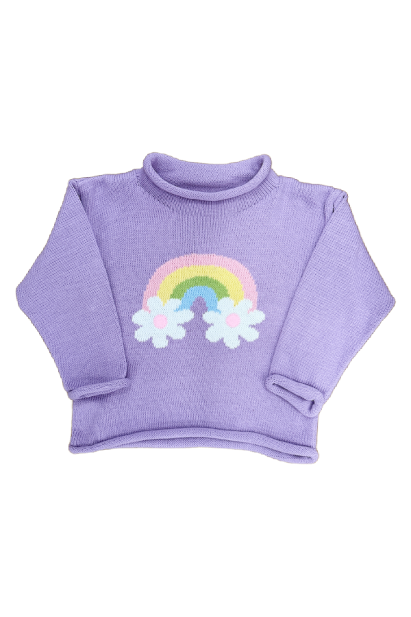 Rainbow with Flower Roll Neck Sweater