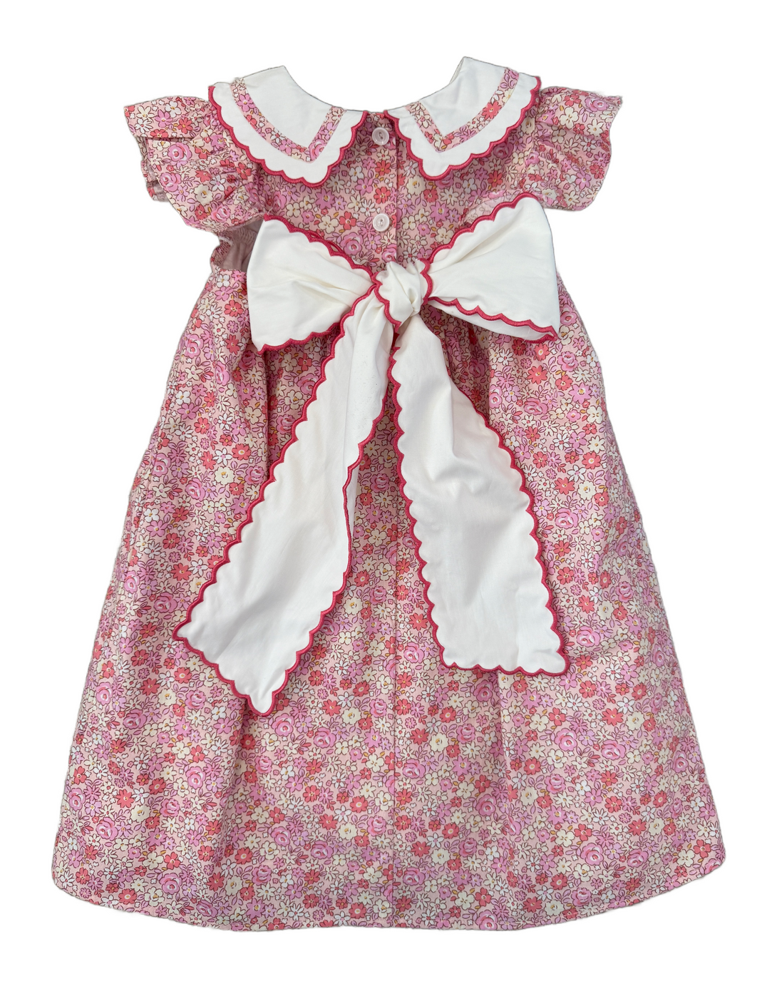 Gemma Pink Floral Dress with White Collar and Tie Back Sash