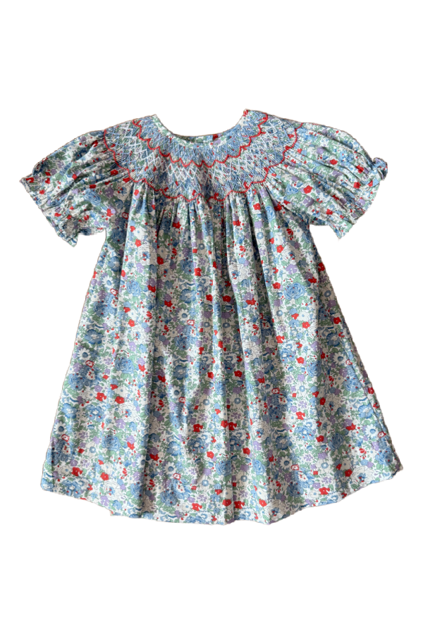 Blue Floral Smocked Bishop Dress