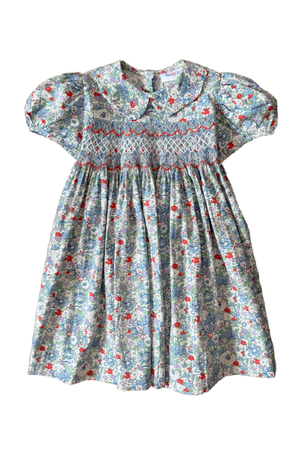 Blue Floral Smocked Waist Dress