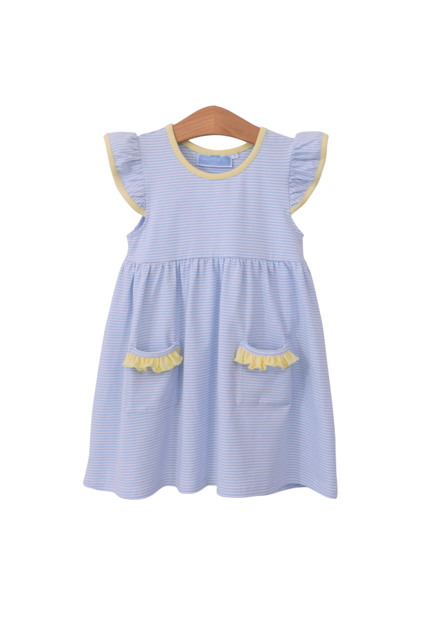 Lucy Dress in Light Blue Stripe & Yellow