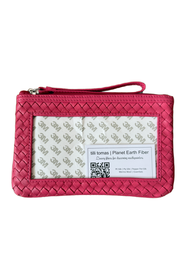 Leather Woven Clutch Hot Pink