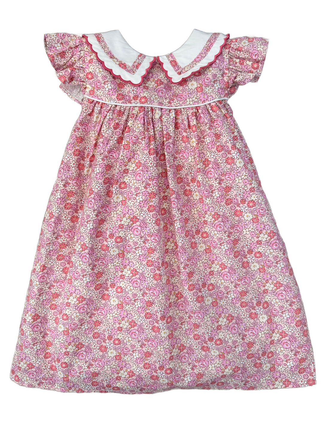Gemma Pink Floral Dress with White Collar and Tie Back Sash