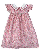 Gemma Pink Floral Dress with White Collar and Tie Back Sash