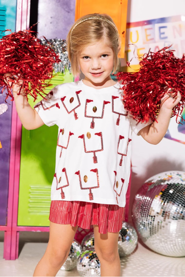 Kids Pleated Swing Shorts in Red and Silver