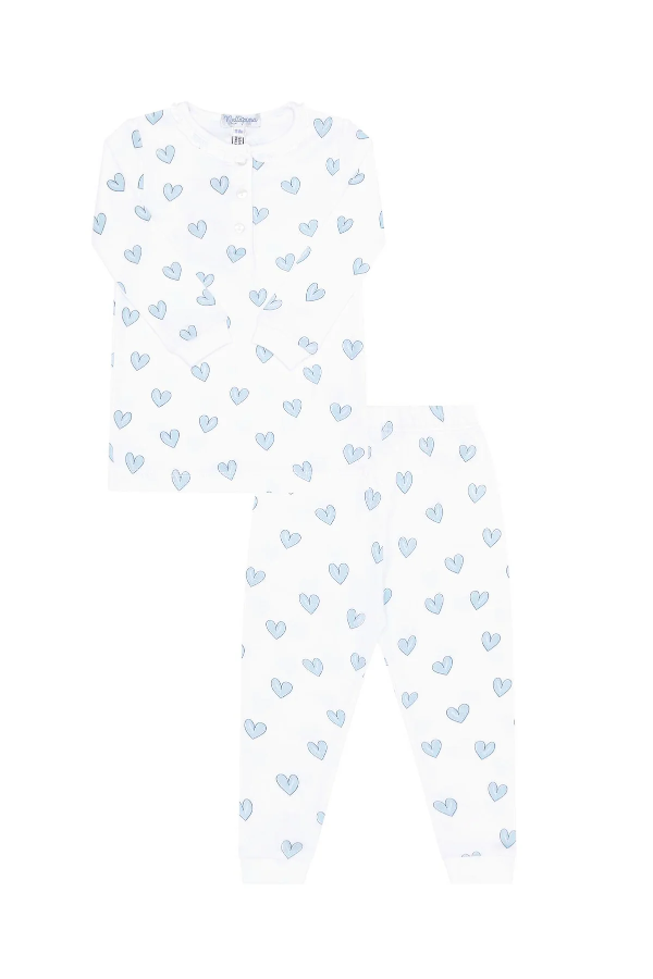 Blue Heart Print Pajama Set