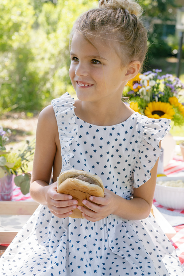 Girls Marceline Dress in Cream Ditsy Stars