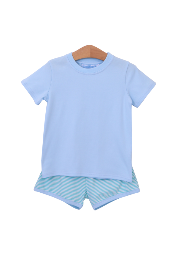 Thomas Short Set in Mint Stripe & Light Blue