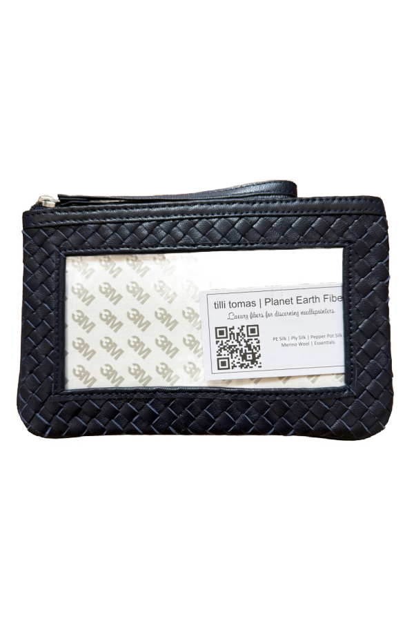 Leather Woven Clutch Navy