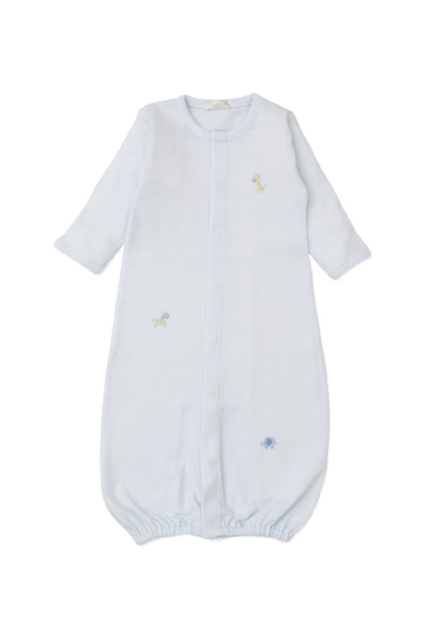 Jungle Friends Hand Embroidered Converter Gown - Light Blue Stripe