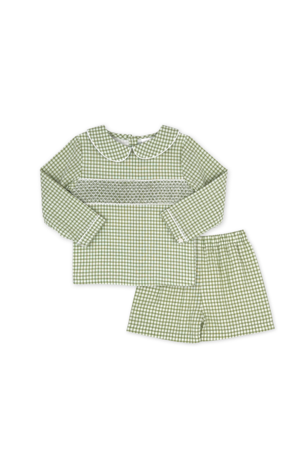 Liam Short Set Long Sleeve in Grove Park Green Windowpane