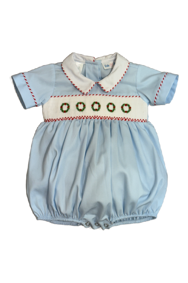 Boy's Christmas Wreath Smocked Bubble