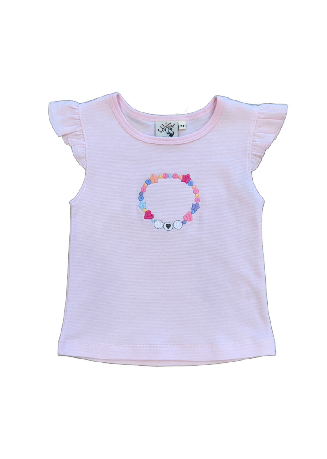 Friendship Bracelet Flutter Sleeve Light Pink and White Stripe T-Shirt